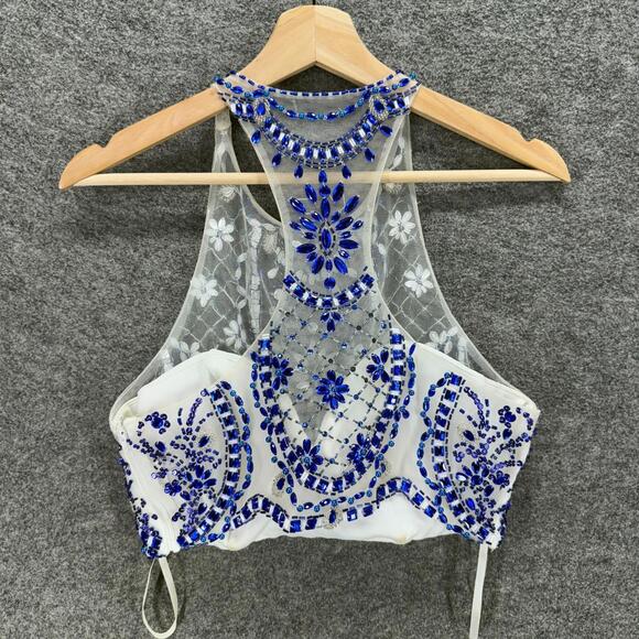 Splash Cropped Top Women 10 White Floral Rhinestone Sleeveless Wide Strap Casual - Picture 2 of 6